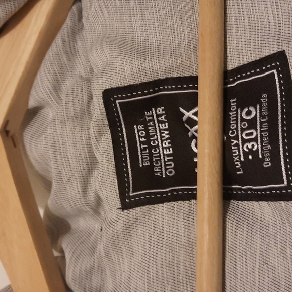 Womans wmall light  grey long winter coat with black faux leather details. warm - Picture 6 of 10